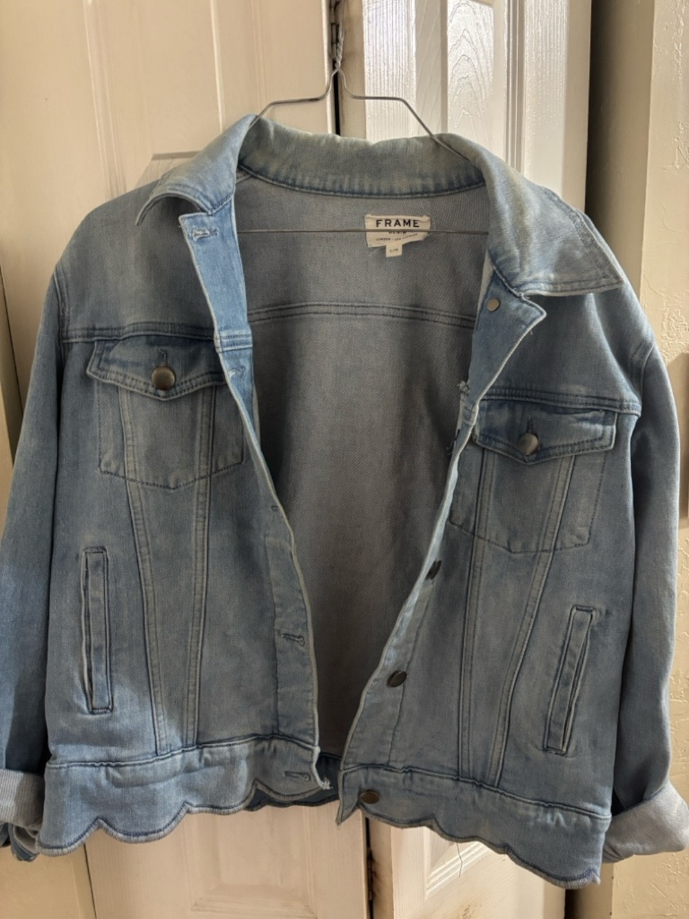FRAME Light Blue Denim Jacket with Scalloped Hem